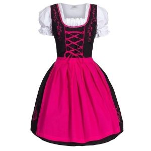 Adult Female Costumes to Hire - German black dress with pink apron & detail